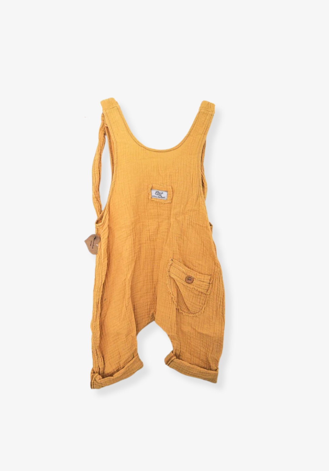Organic cotton mustard yellow toddler dungarees with front pocket detail