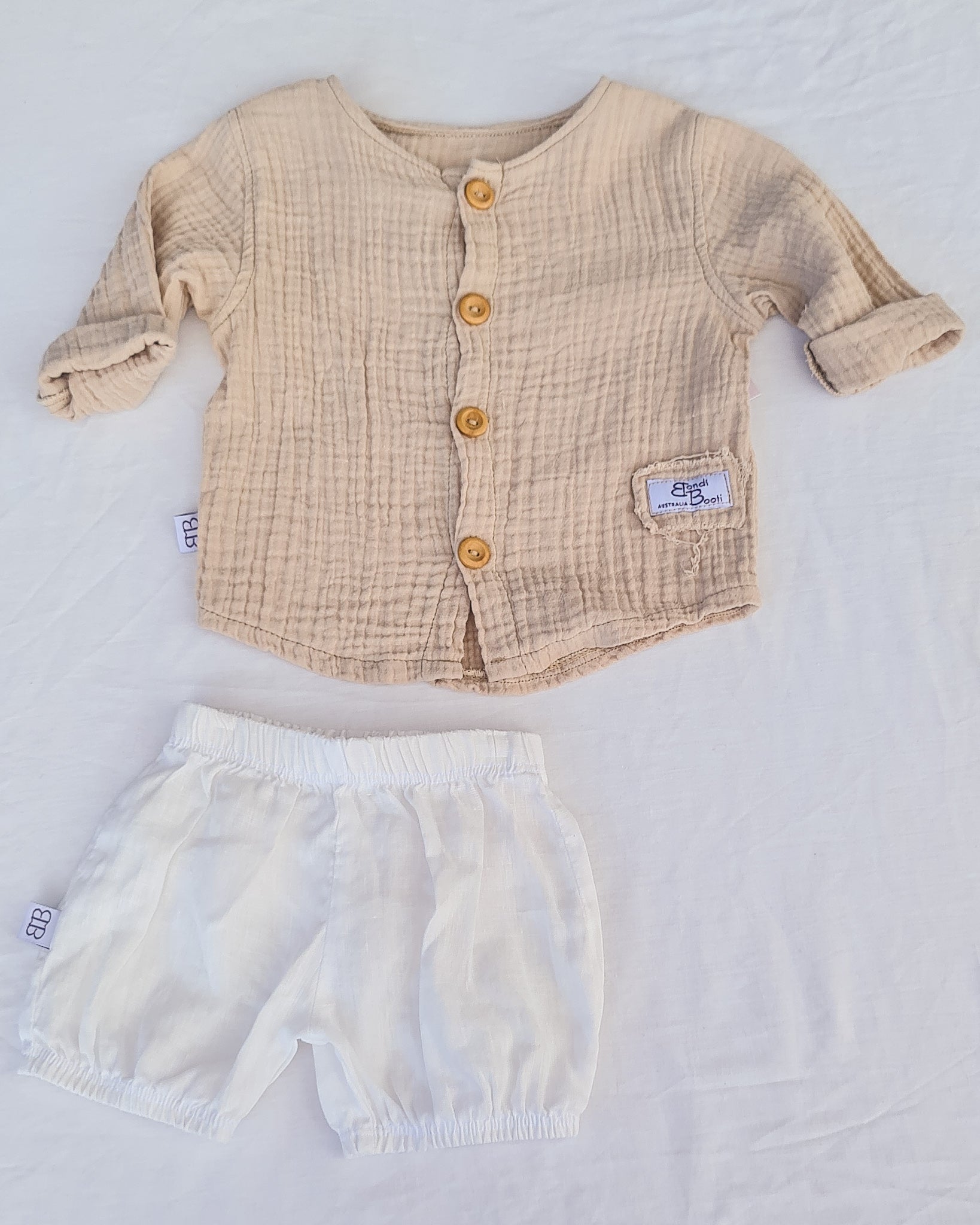 Toddler Kids baby Beige Island Cotton Linen Shirt