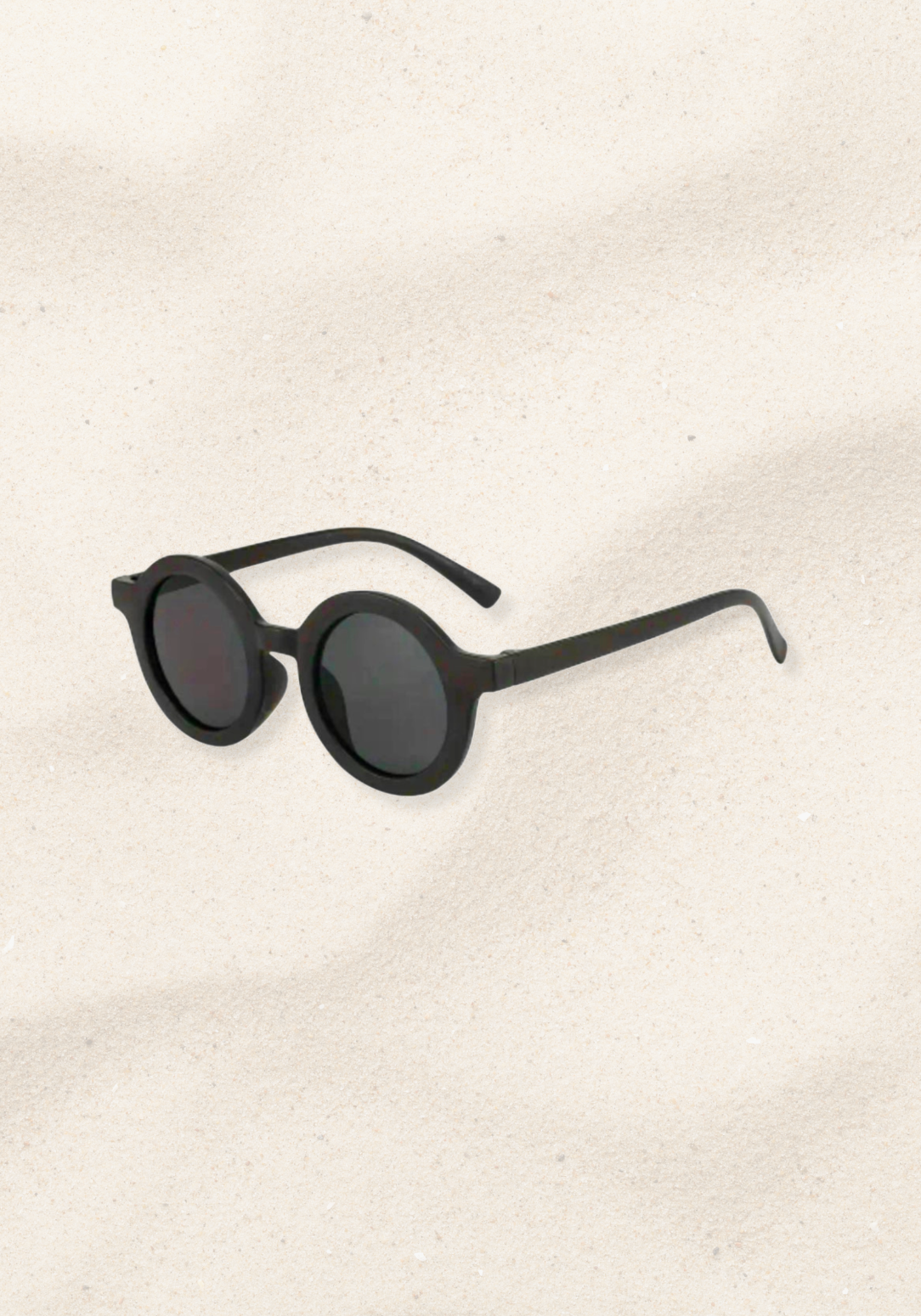 Classic matte black toddler sunglasses with round dark lenses and sturdy side arms.