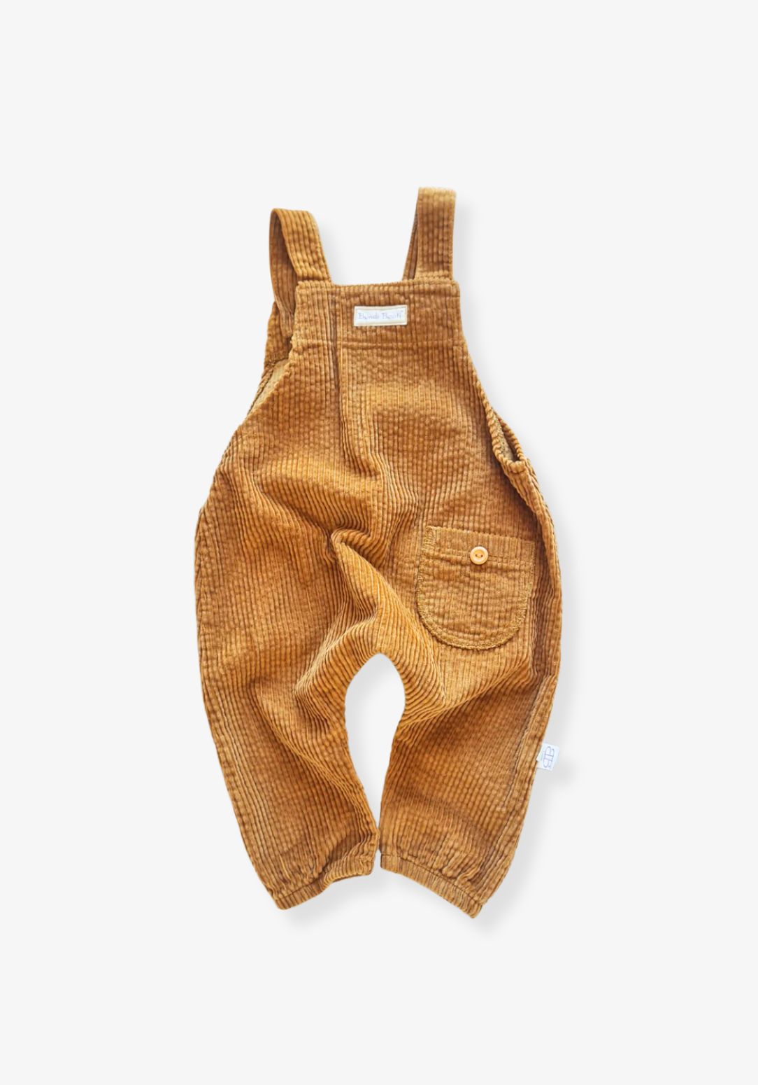 Baby overalls in coffee-colored corduroy with wooden buttons and cozy fit