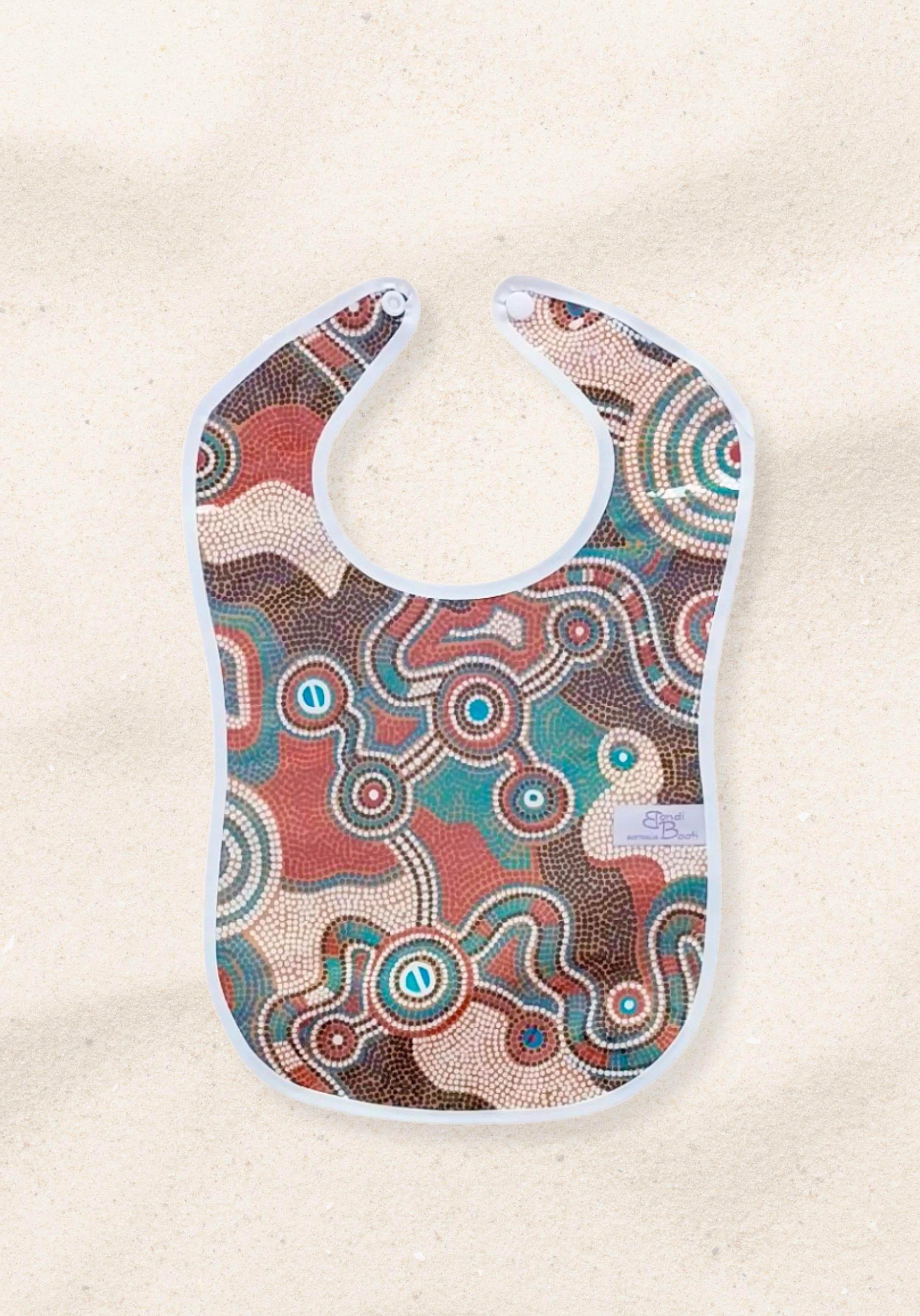 Laminated baby bib with mosaic Aboriginal art