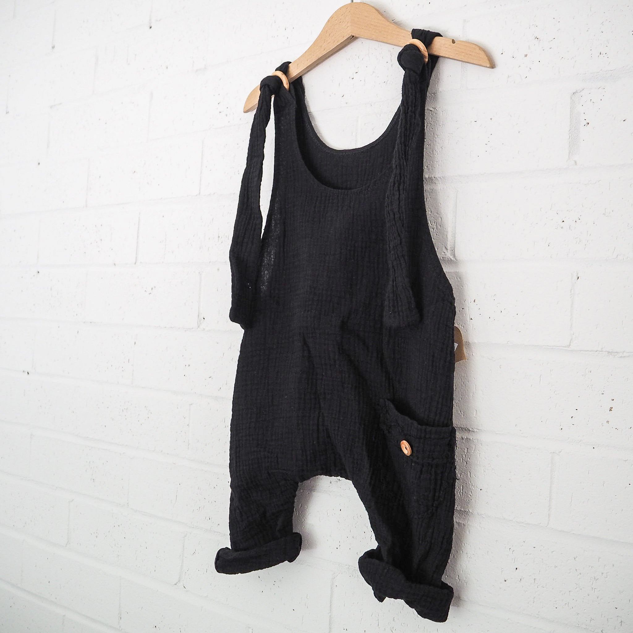 Black toddler overalls organic cotton